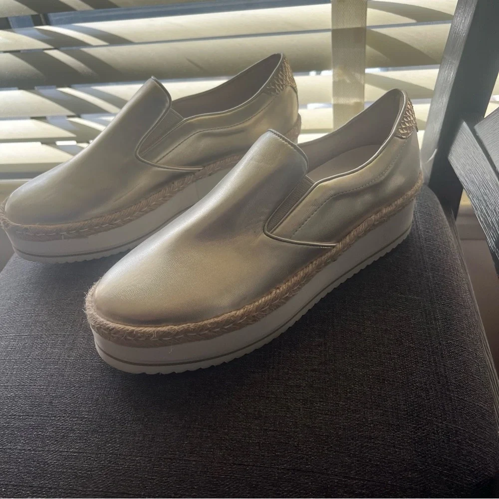 Womens gold platform Thick Soles Loafers Shoes Slip On Braided Fisherman 9.5